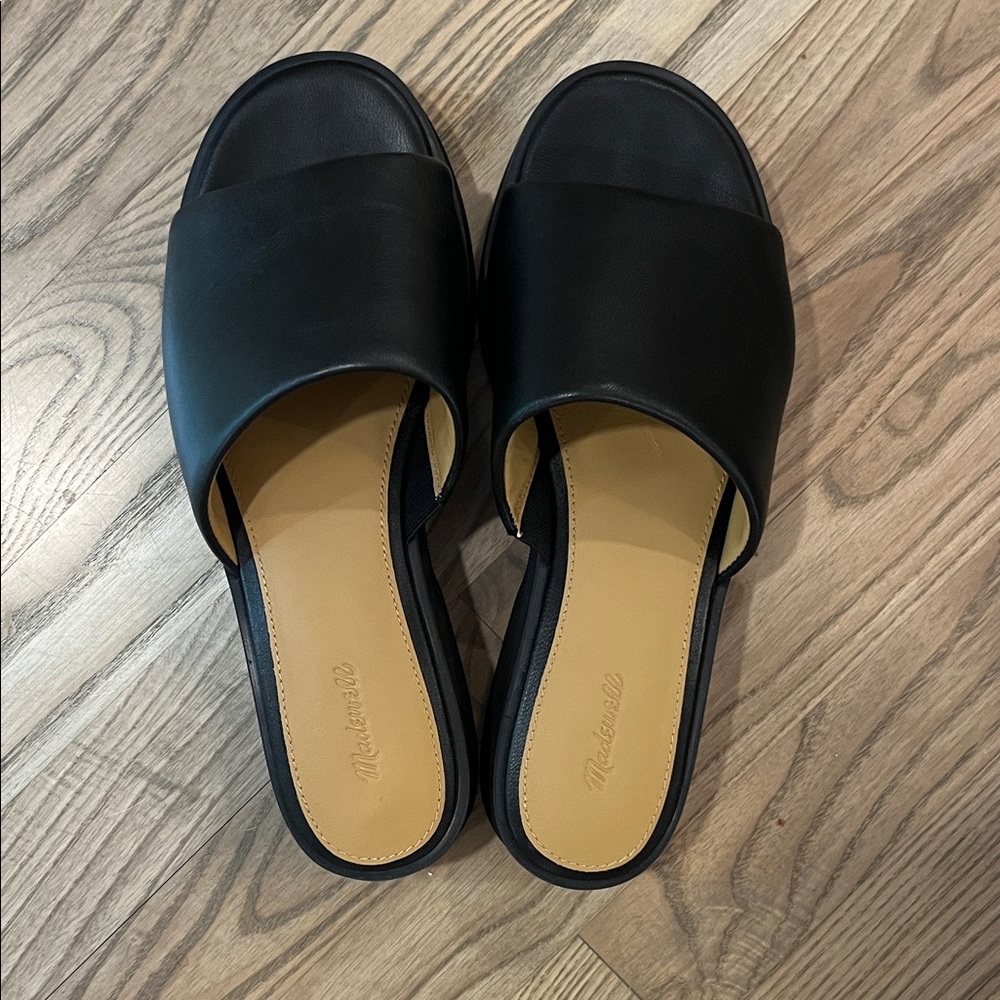 Madewell Black Slide Mules with Tan Insole